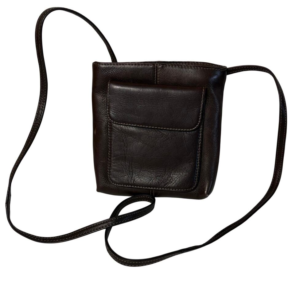 Unbranded Bag Mini Chocolate Brown Leather Crossbody Travel Pocket Snap Zip
